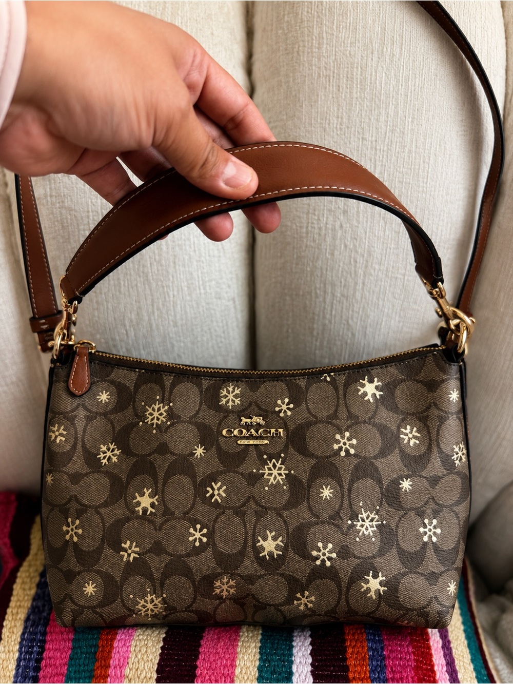 Coach Brown Signature Snowflake Shoulder Bag with Gold Hardware - Picture 3 of 5
